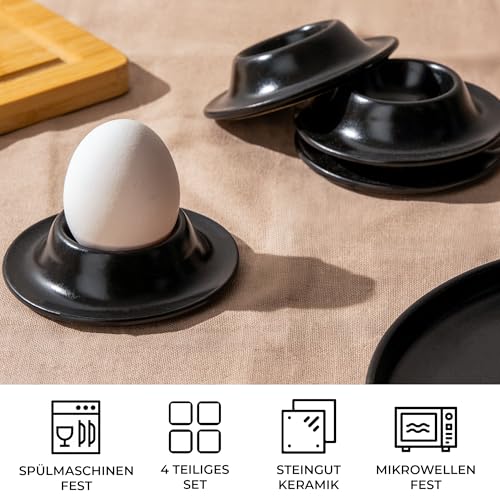 MIAMIO - Eierbecher 4er Set Keramik, Steingut Eierbecher mit Ablage, Restaurantqualität - Spülmaschinenfest (Schwarz) – Bild 6
