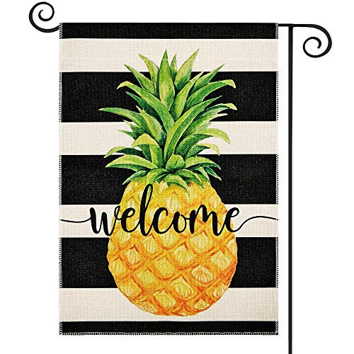 DOLOPL Summer Welcome Garden Flag 12.5x18 Inch Double Sided Decorative Pineapple Black Line