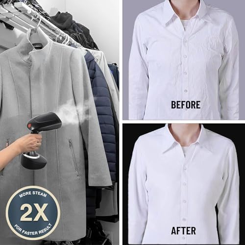 Powerful 2500W Handheld Garment Steamer for Clothes, Fast 10s Heat-Up, 3 Steam Levels, Detachable Water Tank, Efficient Wrinkle Remover - Purple