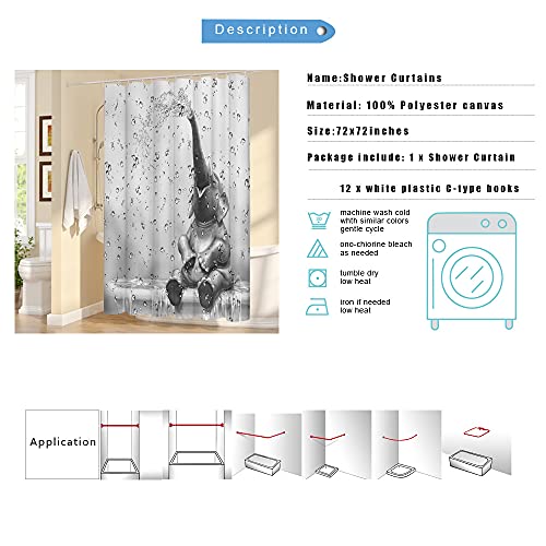 African Elephant Shower Curtain Funny Elephant Taking Shower Bathroom Curtain Cute Wild Animal On Raindrop Background Bath Curtain Fabric Bathroom Decor Set For Kids Hooks Included 72X72Inch #TOP5