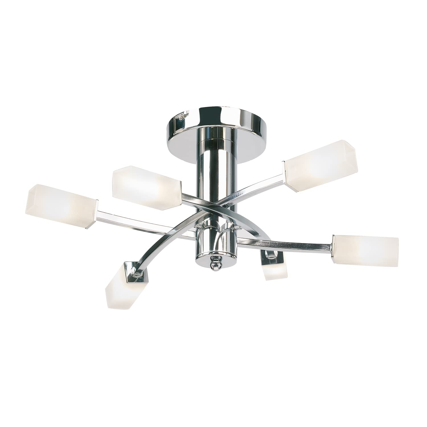 National Lighting Cuba Modern 6 Way Silver Chrome Branch Arm Ceiling Light with Frosted Light Diffusing Glass Shades