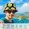 QhgPnt Oasis Bucket Hat, Reversible Double-Sided Festival Hat with Black Smiley Print, Sun Protection Outdoor Hat for Hiking, Fishing, Beach, Travel, and Daily Wear #3