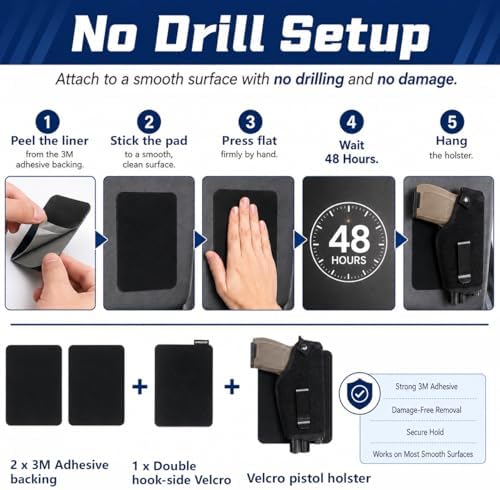 WarBull Concealed Carry Car Gun Holster with 3M Hook Pads, No Drilling Mount Pistol Holster for Men & Women, Gun Holder with Retention Strap for Backpack, Vest, Fanny, Vehicle Detail
