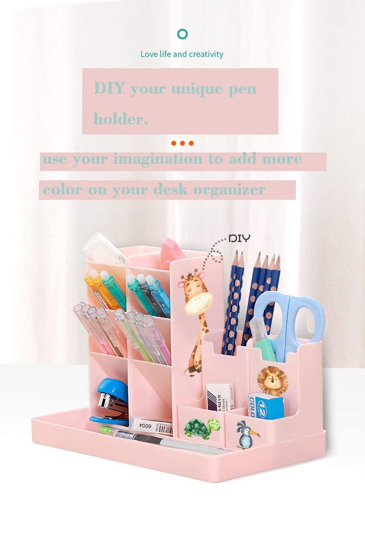 Cartxomy Plastic Pen Pencil Holder For Desk, Cute Stationery Home Office School Desktop Craft Art Supplies Accessory Crayon Caddy Box Organization Organizer Storage For Girl Kids (Green) 4