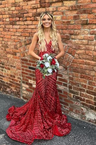 UZN Deep V Neck Sequin Prom Dresses Mermaid Long for Women Backless Formal Party Evening Gowns4