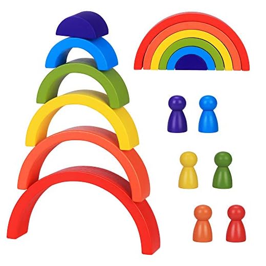 Bloques De Madera Arcoíris, Apilador De Arco Iris Juguetes Puzzle de Anidamiento, 6 Color Montessori Educativos Bloques De Construcción para Niño Niña Bebé
