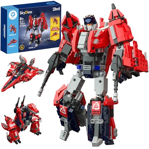 Sillbird Transforming Robot Building Set for Adults and Teens, Valentine’s Day Creative Collectible Gift for Home or Office Decoration Display, Converts to Dinosaur or Plane Model Without Rebuilding