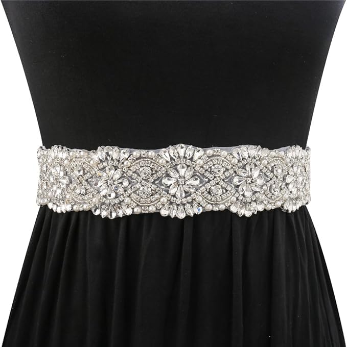 FANGZHIDI Bridal Belt Rhinestone Trim by The Yard for Wedding Sash and Dresses-Pearls and...