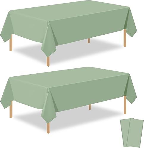Paquete de 2 manteles rectangulares desechables de plástico color verde salvia, de 54 x 108 pulgadas, manteles de plástico verde salvia para