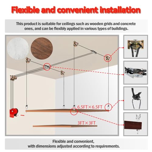 Adjustable-Overhead-Storage-Lift--Heavy-Duty-Garage-Ceiling-Storage-Racks-300-lbs-Capacity-Ceiling-Mounted-Hoist-Overhead-Garage-Storage-Rack-System-for-Garage-Organization