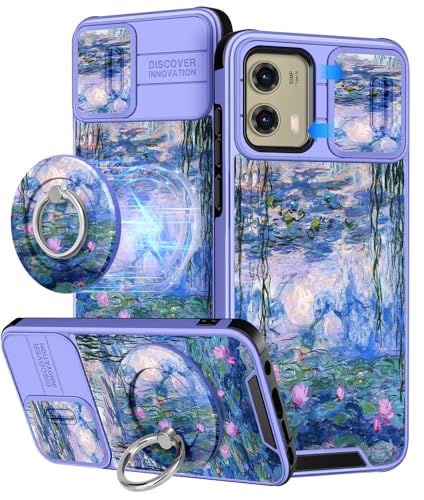 Buleens for Moto G Stylus 5G 2024 Case - with Ring Stand & Camera Cover Aesthetic Cute Designed for Women Girls Girly Kawaii Water Lily Phone Case for Motorola G Stylus 5G 2024 Compatible with Magsafe