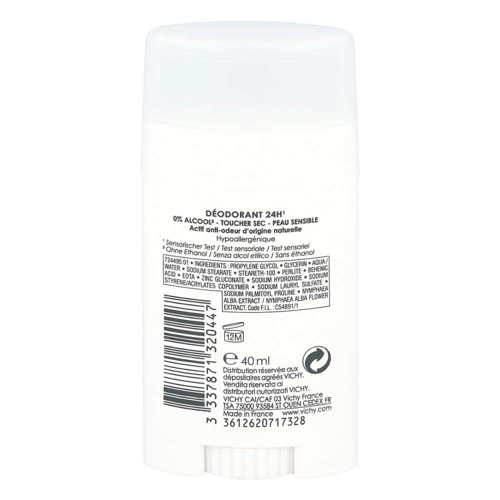 Vichy 24-Hour Dry-Touch Aluminum Free Deodorant, Stick, 1.35 Oz.