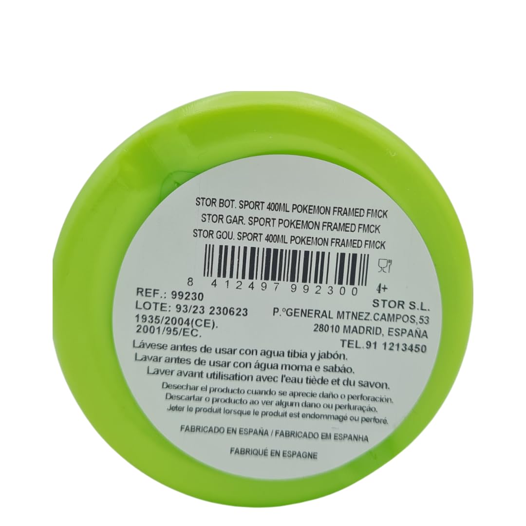 Stor - Pokemon Kids Plastic Drinking BPA Free Water Bottle - Leak-Proof Lid - Green - 400 ML - Image 3
