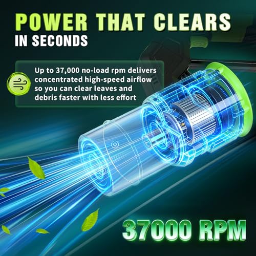 Cordless Leaf Blower, 3.3lbs Ultra Lightweight 550CFM 150MPH Handheld with Dual 3.0Ah Batteries & Fast Charger, 3-Speed Electric Leaf Blower for Lawn Yard Patio Driveway Snow (Green) - Image 4
