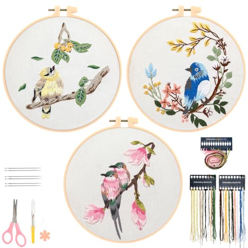 Image of FOCCTS Hummingbird and Flower Embroidery Kit, DIY Embroidery Kits with Patterns and Instructions Hoops Needles Threads, Embroidery Starter Kit for Beginners Adults