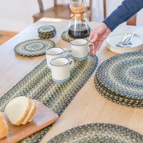Homespice Pinecone Braided Oval Table Runner,Country Rustic Decor, Green 11x36 - Jute Dining Table Accessories - Rich Colors, Easy to Clean, Durable and Protects Furniture