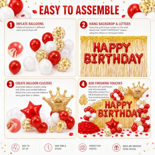 Image of Red Birthday Decorations for Girls | Red Party Decorations, White Gold Confetti Balloons, Curtain for Bithday Baby Shower Wedding Anniversary Bachelorette Party