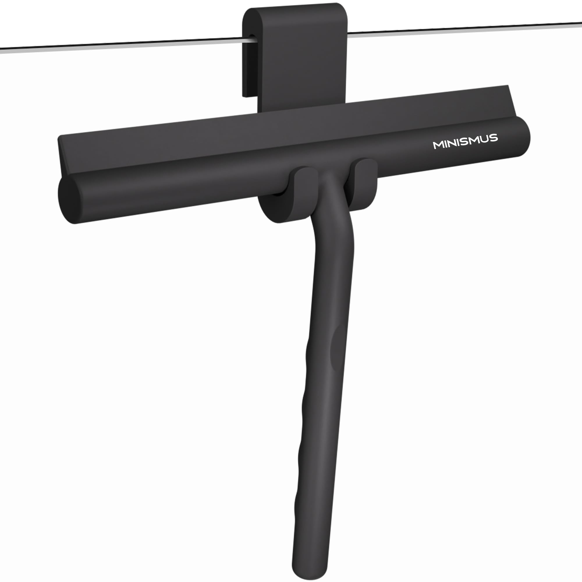 Minismus Tergivetro per Doccia - Pulisci Vetri Porte e Finestre - Tergivetro Doccia Silicone - Pulisci Doccia Vetro, Bagno e Specchi - Senza Foratura, Supporto Incluso (Nero, 21 cm)