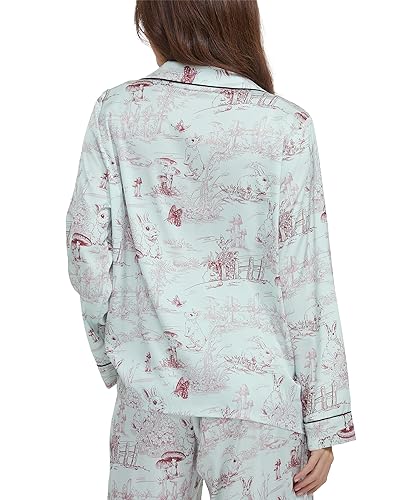 Image of YiNi LuLu Womens Silk Satin Pajamas Set Button Down 2 Piece Pjs Long Sleeve Oversized Sleepwear with Pockets