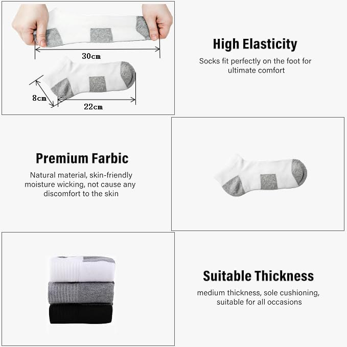 10 Pairs Mens Ankle Athletic Socks, Cushioned Arch Support Sport Running Gym Socks, Shoe Size 6-12