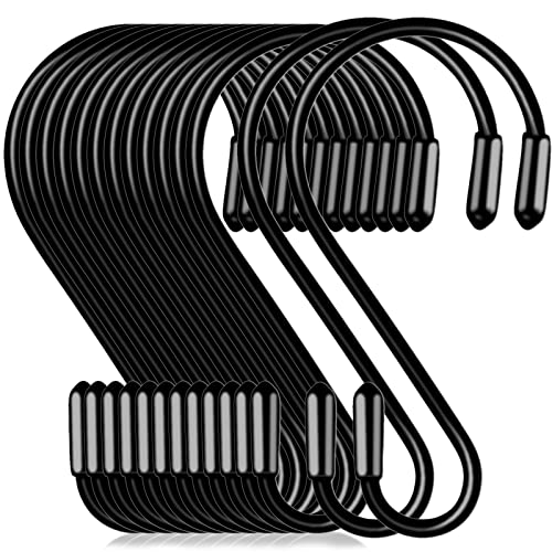 Mzekgxm 20 Pack 3.15 Inch S Hooks Stainless Steel Hanging Hooks Heavy Duty S Hooks For Hanging Kitchenware, Pots, Pans, Plants, Clothes, Towels In Kitchen, Bathroom, Closet, Garden (Black) #TOP16