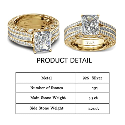 Jeulia Wedding Radiant Cut Ring: 3PC CZ Diamond Engagement Ring Set Promise Anniversary Rings with Side Stones Romantic Jewelry Gift for Her with Gift Box2