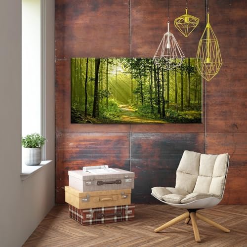 Lasdel Green Morning Sunlight Forest Scenery Canvas Wall Art For Bedroom Home,Beautiful Silent Summer Woods Picture Print Artwork Painting Decor,Mordern Realism Rustic Wilderness Landscape,Inner Frame 20X40 thumb #8
