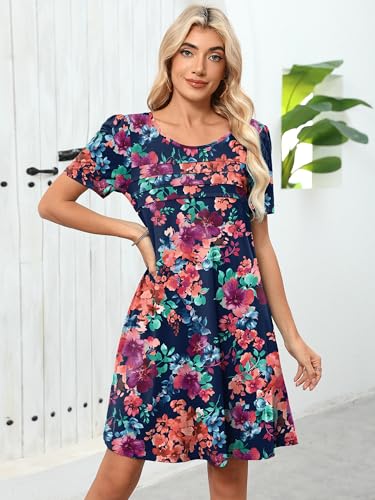 Image of Heymoments Women's Short Sleeve Crewneck Sundress Summer Casual A-Line Beach Dress with Pockets S-2XL