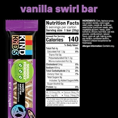 KIND Kids Granola Bars, Vanilla Swirl, Gluten Free, Low Sodium, Peanut and Tree Nut Free Snacks, 5g Protein, 5 Count
