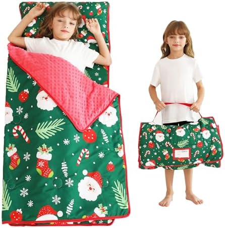 Toddler Nap Mat with Pillow and Blanket, Extra Large Rolled Napping Mats,Slumber Bags for Boys Girls,Kids Sleeping Bag for Daycare, Preschool Travel Camping