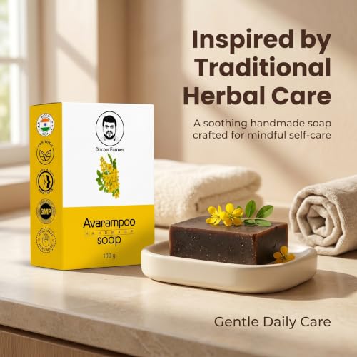 Image of Doctor Farmer Avarampoo Handmade Bath Soap Pack of 4 | Natural Coconut Oil Soap for Gentle Cleansing | Moisturizing Daily Bath Bar for Healthy-Looking Skin | For Men & Women
