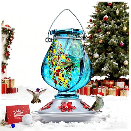 BOLITE Hummingbird Feeder, Hand Blown Glass Hummingbird...