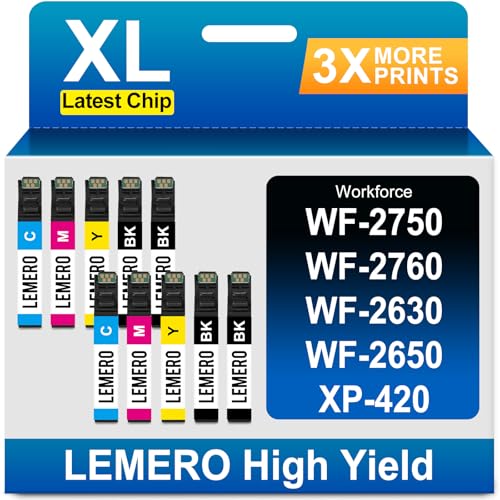 LEMERO Remanufactured Ink Cartridge Replacement for Epson 220XL Ink Cartridges High Yield for Workforce WF-2760 WF-2750 WF-2630 WF-2650 WF-2660 XP-320 XP-420 Printer 10 Pack