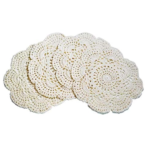 Phantomon 8 Inch Doilies Crochet Round Lace Doily Handmade Placemats 100% Cotton Crocheted Coasters, Pack of 4 (Beige) Cover