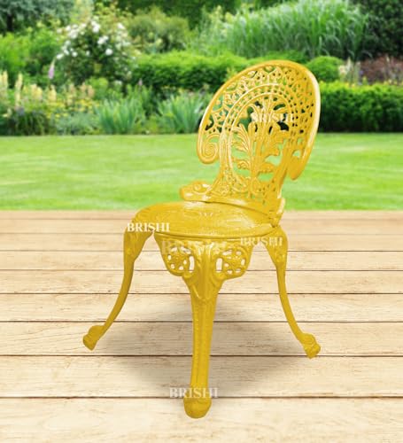 Image of BRISHI Cast Aluminium Garden Patio Seating Chair and Table Set for Balcony Outdoor Furniture with 1 Table and 4 Chair Set (Yellow)