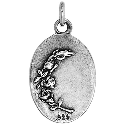 Sterling Silver St Clare Medal Necklace Oxidized finish Oval 1.8mm Chain3