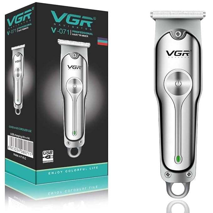 Image of VGR V-071 Cordless Professional Hair Clipper | Hair Trimmer | Runtime: 120 Min | Trimmer for Men with 3 Guide Combs (Silver) | Battery Powered