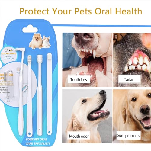 Image of 5Pcs Dog & Cat Toothbrush Kit - Manual, Reusable, White, Nylon Bristles - 360 Rotating, Finger, Soft, Tapered & Regular Brushes - Dental Care for All Pets