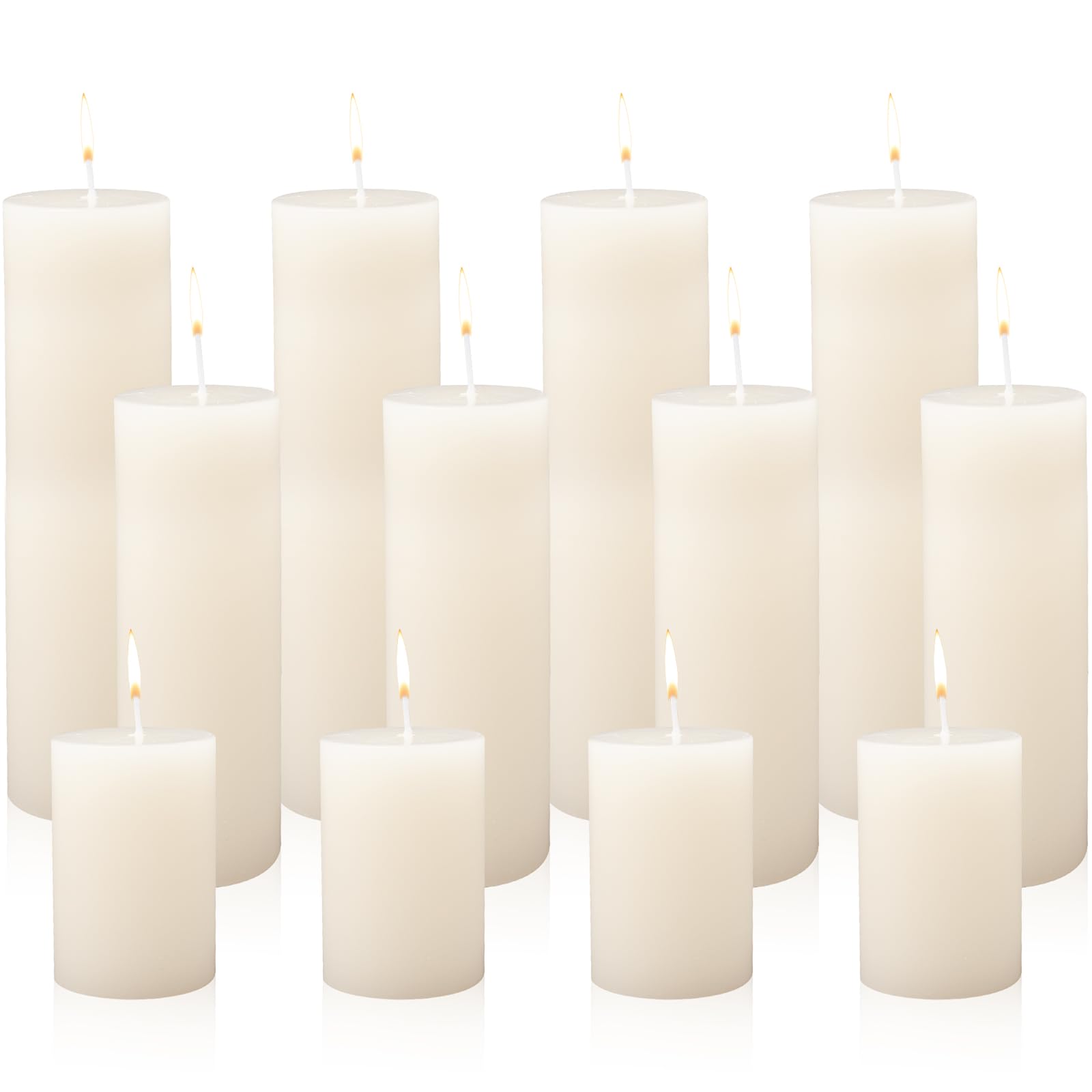18 Stück Weiße Stumpenkerzen, 8/15/20 cm Hoch Duftfreie Kerzen für Hochzeit | 3 Größen, Lange Brenndauer Elfenbein Tropffrei Altarkerzen Haushaltkerzen für Kirche Ostern Spa Tischdekoration Valentinstag