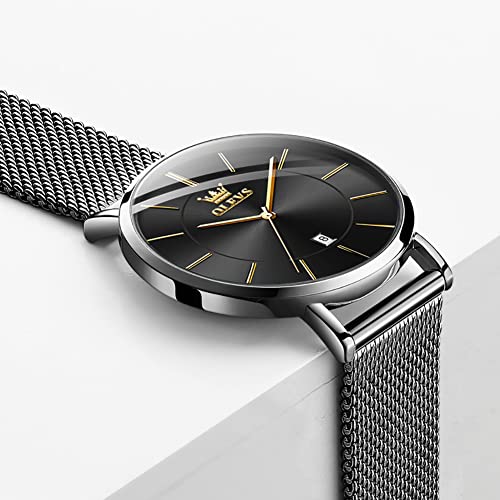 OLEVS Ladies Watch Black Faced Stainless Steel Mesh Strap Ultra Thin Waterproof Japanese Quartz Dress Date Women Wrist Watch - Image 4