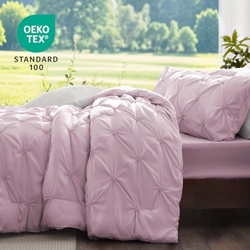 Image of BEDELITE King Comforter Set Light Purple,Lightweight & Soft Comforter | Pintuck Boho Bedding, Warm & Cute Bed Set for All Season,With 2 Pillowcases