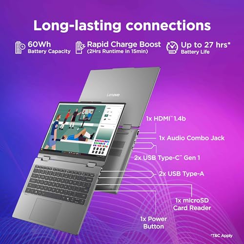 Image of Lenovo IdeaPad 5 2-in-1 Convertible Laptop Intel Core Ultra 5 322 16GB RAM 512GB SSD 14 inch (35.5cm) WUXGA IPS Copilot+PC Windows 11 MS365 Basic+Office 2024 Lenovo Pen 2 1Yr ADP Grey 1.54Kg 83UG000HIN