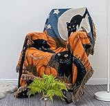 leyuyl 1pc Halloween Sofa Cover Towel, Throw Blanket, Sofa Protective Cover, Exquisite Pattern of Black Cat Pumpkin, Suitable for Bedroom and Living Room, Home Decor