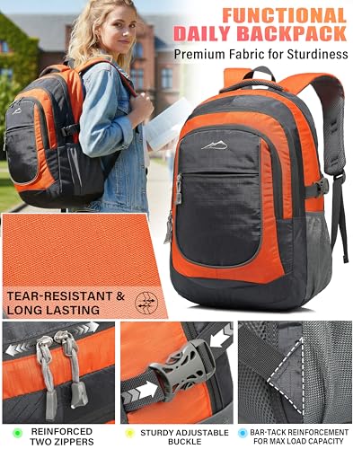 Image of ProEtrade Backpack Bookbag for College Sturdy Travel Business Hiking Fit Laptop Up to 15.6 Inch Multi Compartment Gifts for Men Women Night Light Reflective (Orange)