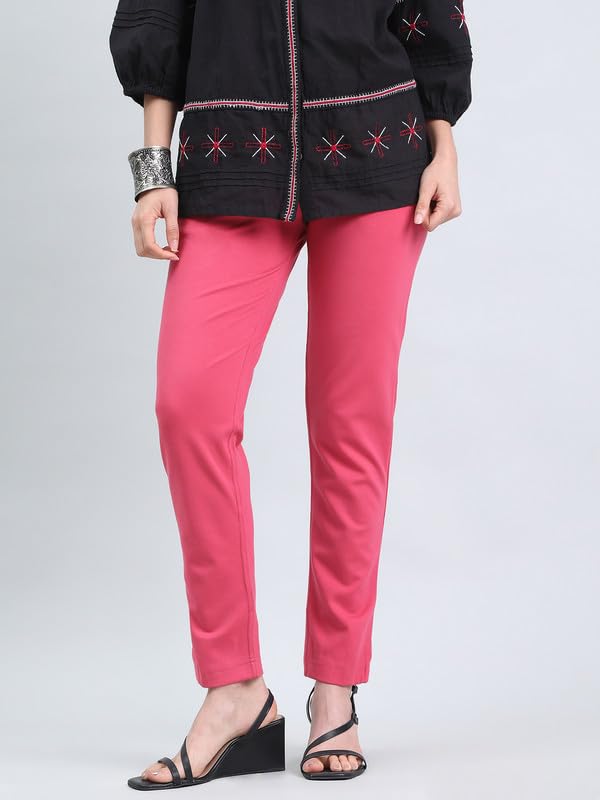 Image of GO COLORS Ponte Smart Kurti Pants Full Length for Women | Breathable, Mid Rise
