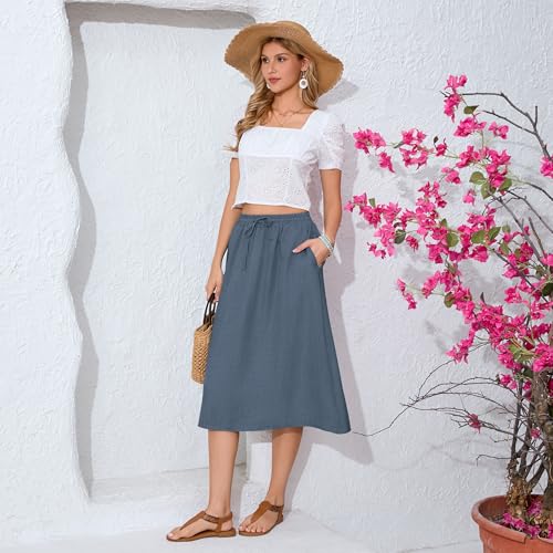Image of Witsmile Women's Summer Pleated High Waisted Casual Flowy Skirt Pockets