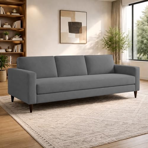 Image of Carlos 3 Seater Sofa Set for Living Room & Home Office, Modern Furniture Fabric Sofa Couch with Comfortable Soft Cushioning, Durable Wooden Frame, Stylish Seating for Home (Dark Grey)