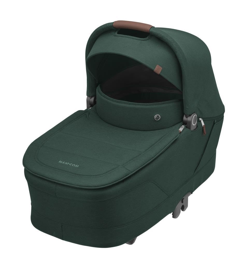 Maxi-Cosi Sense Capazo, Amplio y cómodo, colchón de Memory Foam Transpirable, Paneles ClimaFlow, inclinación SoothingSlope, Apto para Dormir de Noche, asa de Piel Vegana, Twillic Green