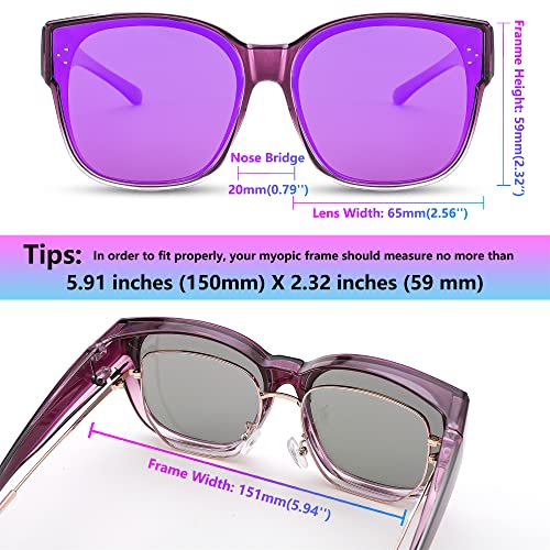 FEISEDY Polarized Fit Over Sunglasses Women Men XXL Oversized Square Cat Eye Trendy Wear Over Glasses B28494