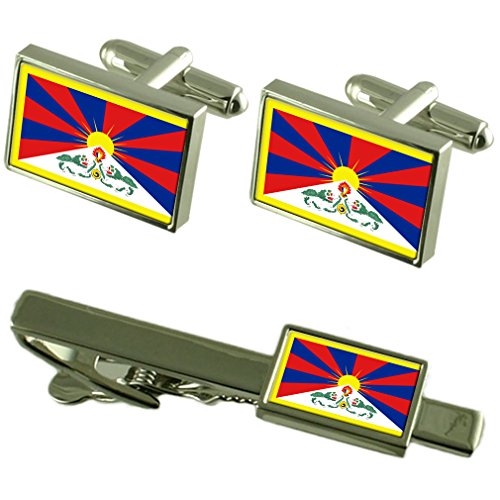 Gemelos bandera del Tíbet y pisacorbates para bodas y galas elegantes